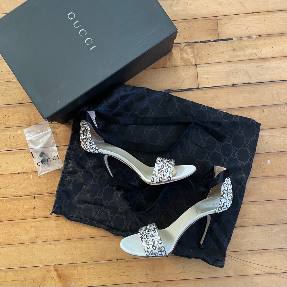 Vintage Gucci Bamboo Bit Print Heels, 37 1/2